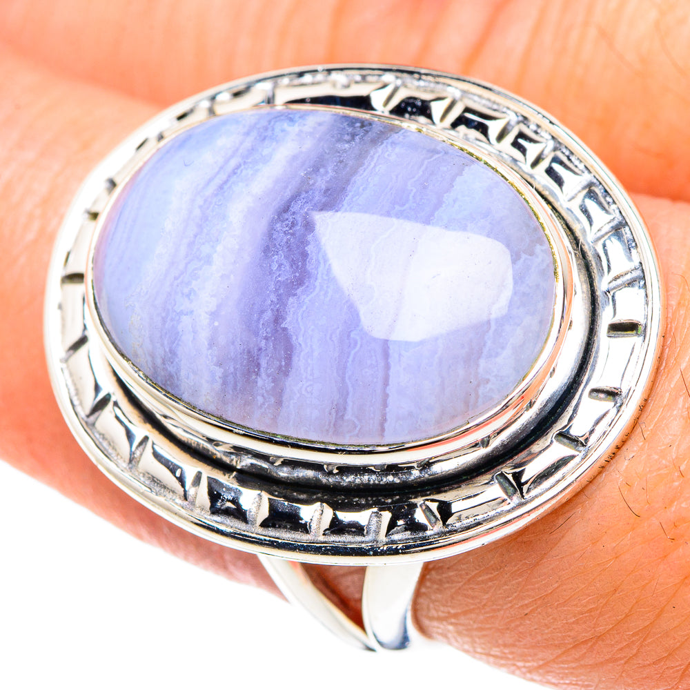 Blue Lace Agate Rings handcrafted by Ana Silver Co - RING92383
