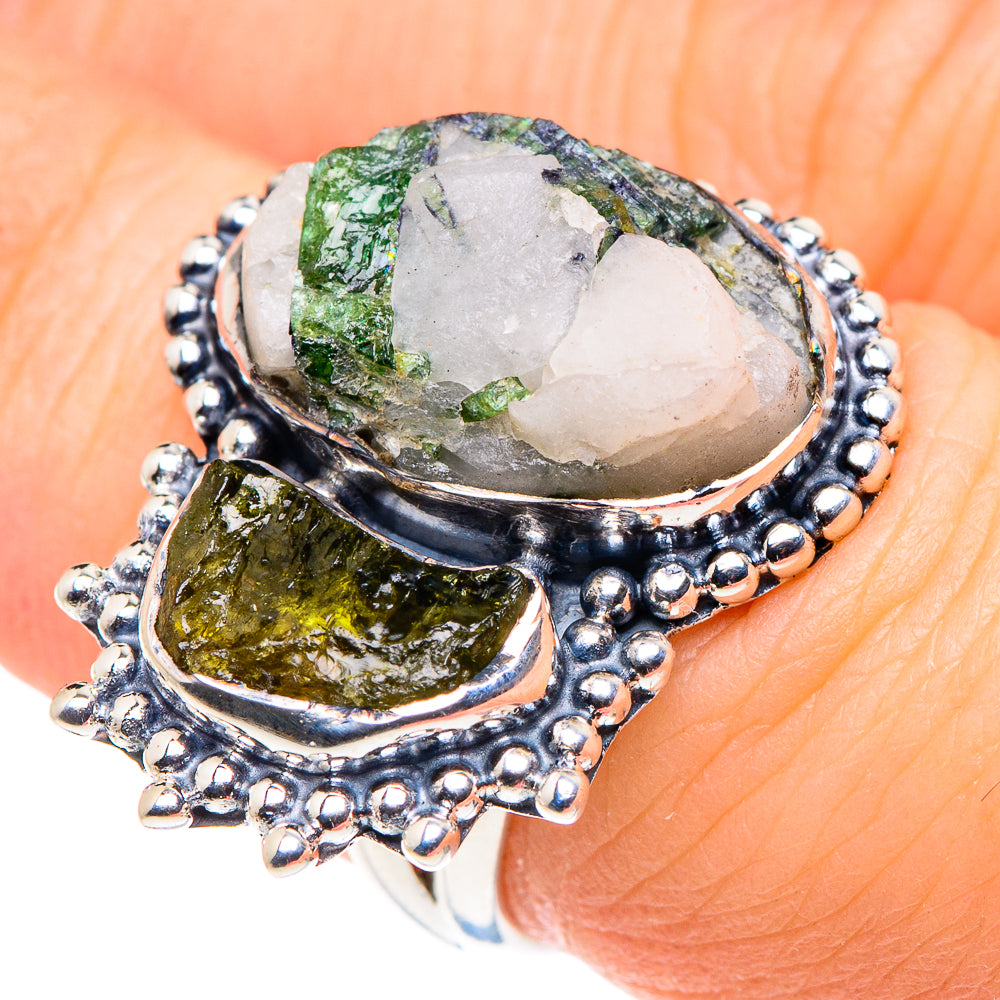 Green Tourmaline In Quartz Rings handcrafted by Ana Silver Co - RING92428