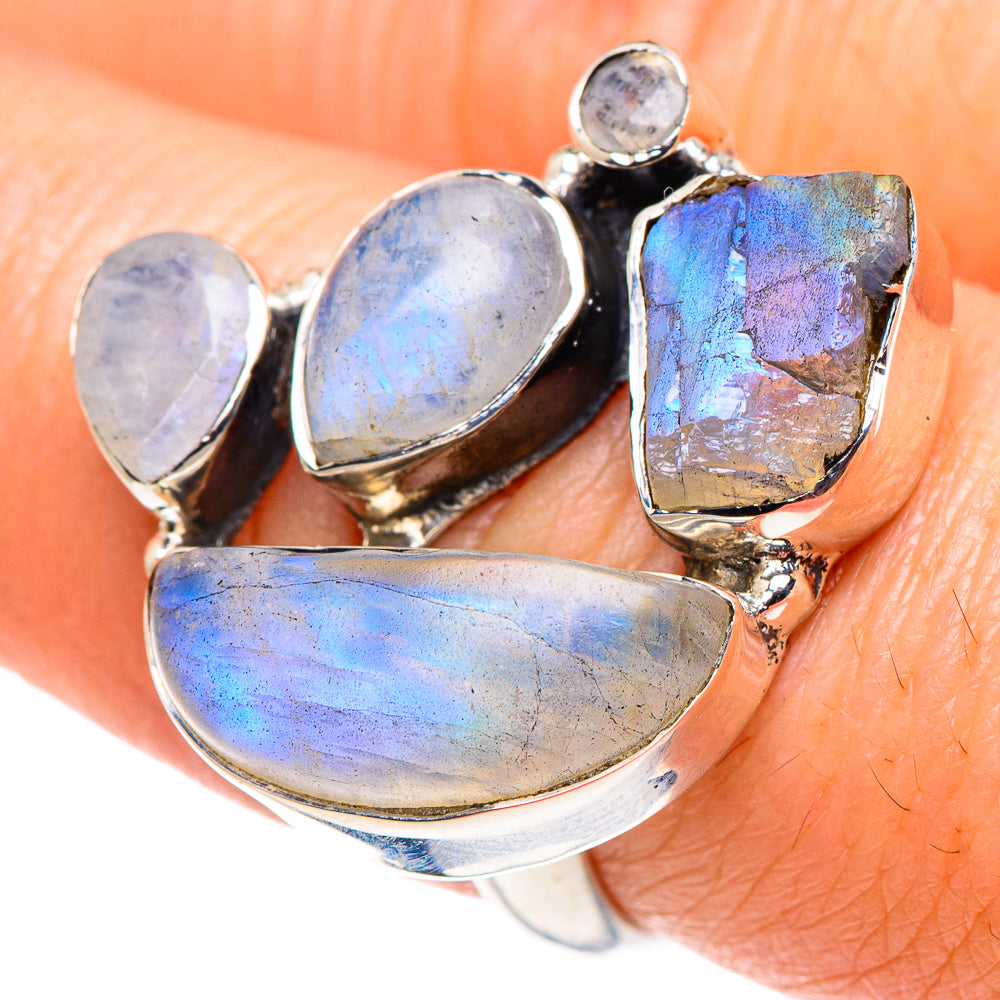 Rainbow Moonstone Rings handcrafted by Ana Silver Co - RING92441