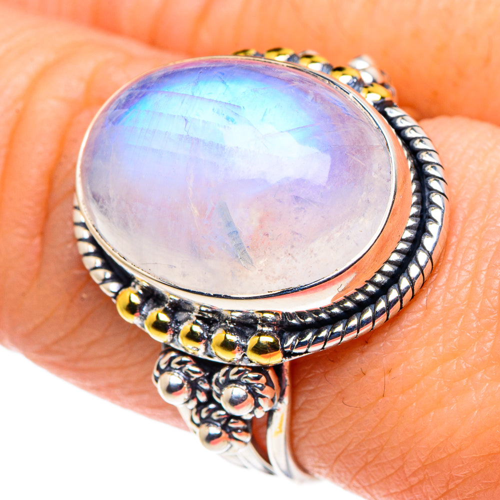 Rainbow Moonstone Rings handcrafted by Ana Silver Co - RING92467