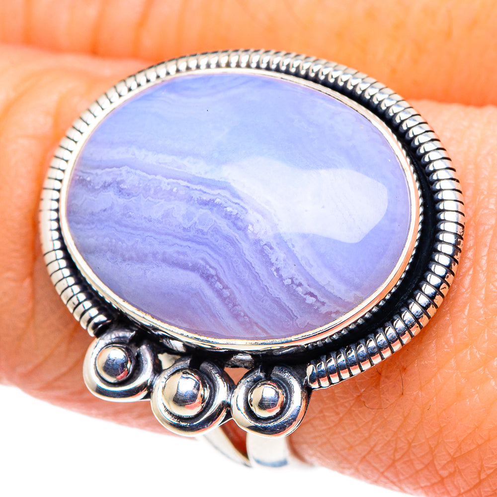 Blue Lace Agate Rings handcrafted by Ana Silver Co - RING92487