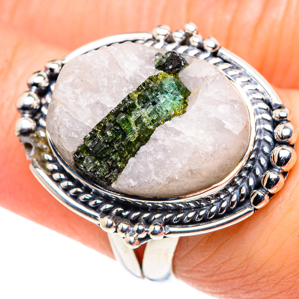 Green Tourmaline In Quartz Rings handcrafted by Ana Silver Co - RING92502