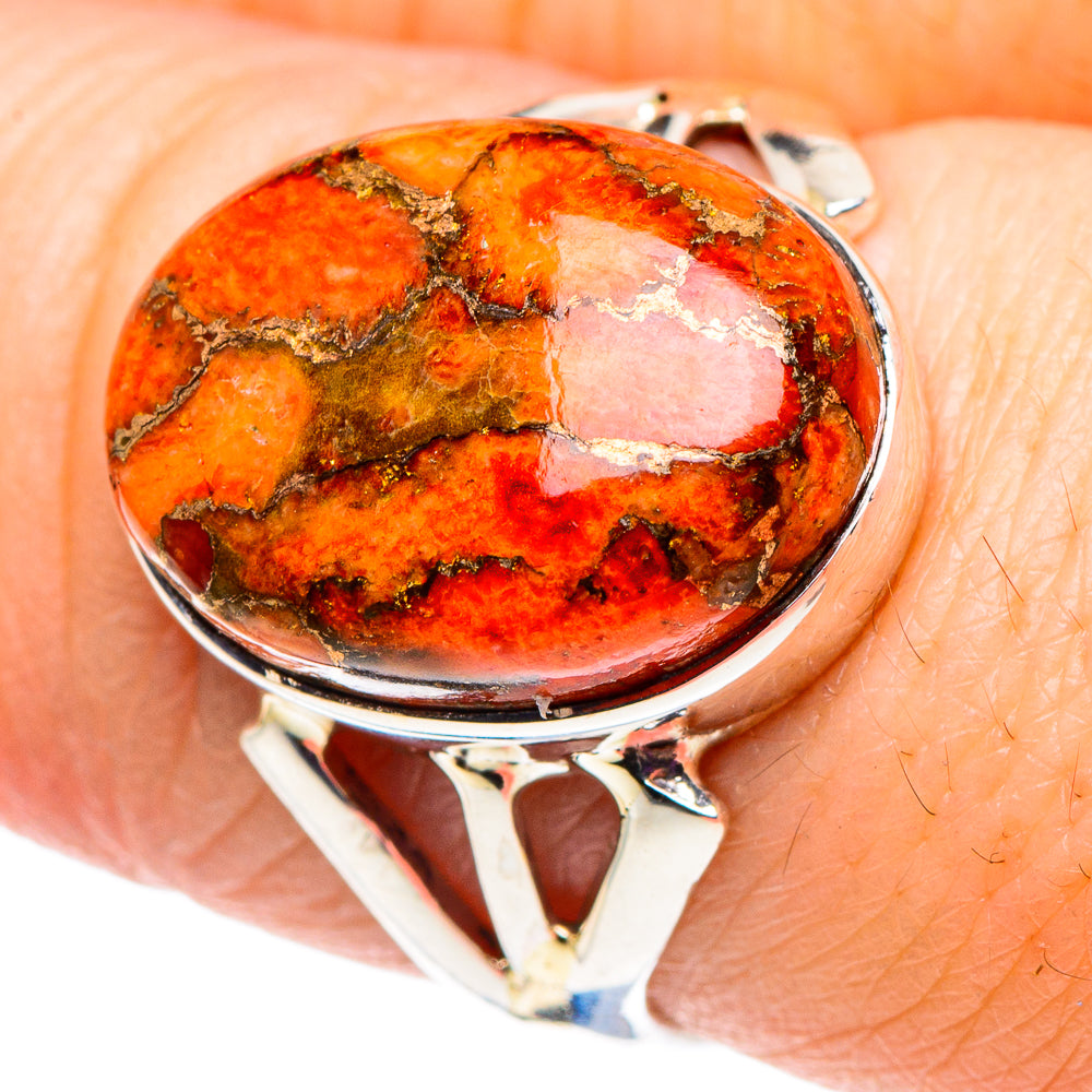 Orange Copper Composite Turquoise Rings handcrafted by Ana Silver Co - RING92524