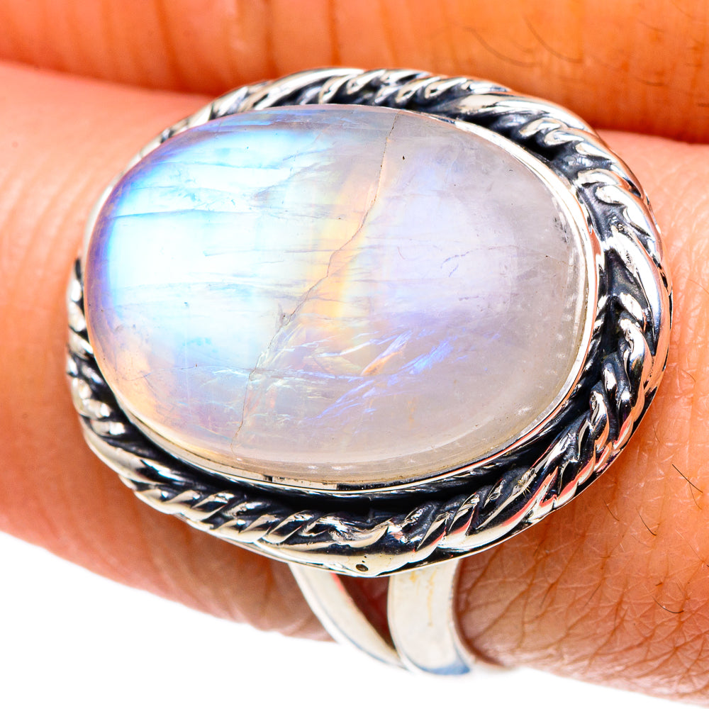 Rainbow Moonstone Rings handcrafted by Ana Silver Co - RING92543