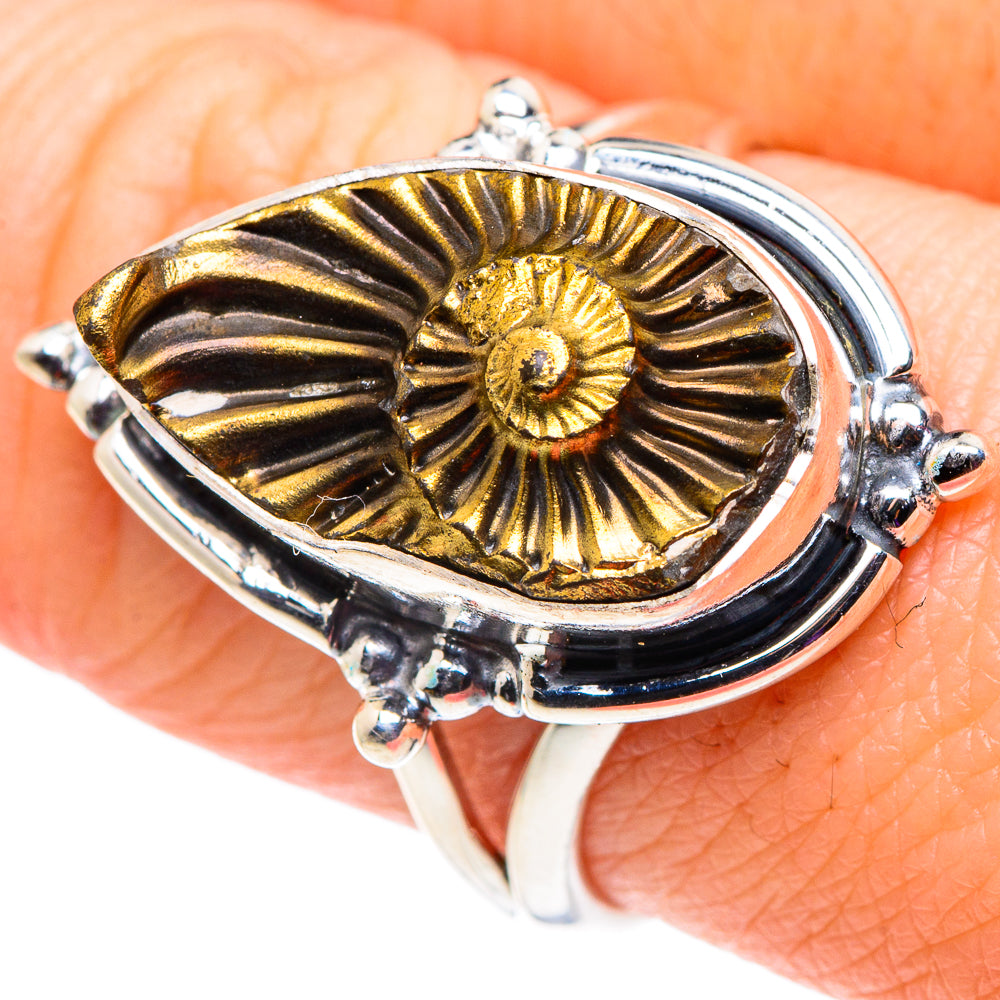 Pyrite Sea Shell Rings handcrafted by Ana Silver Co - RING92565