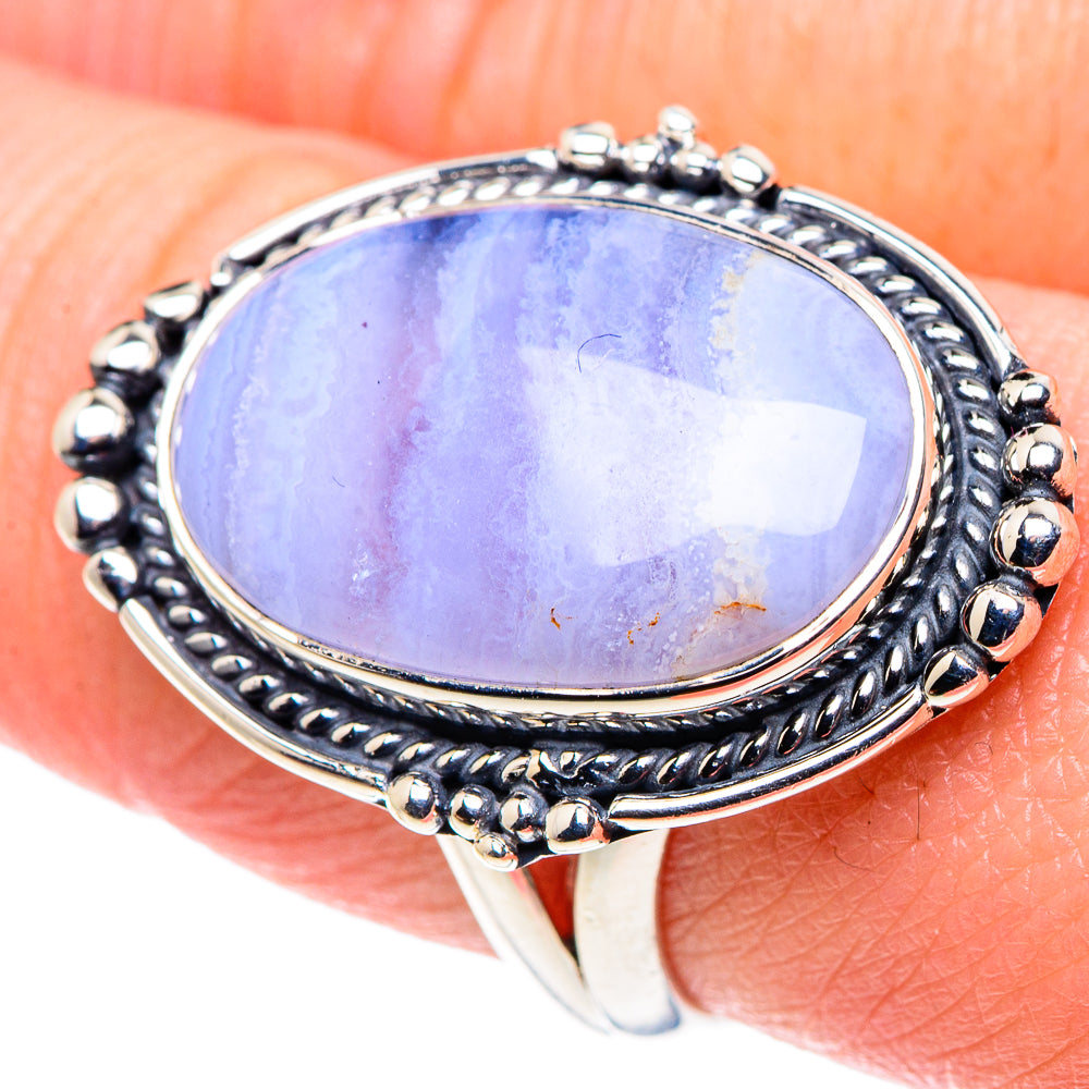 Blue Lace Agate Rings handcrafted by Ana Silver Co - RING92579