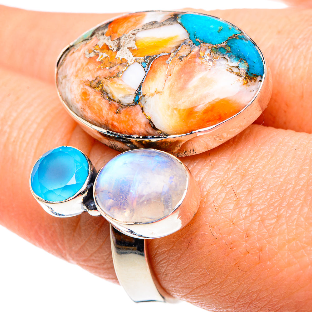 Orange Blue Copper Composite Turquoise Rings handcrafted by Ana Silver Co - RING92620