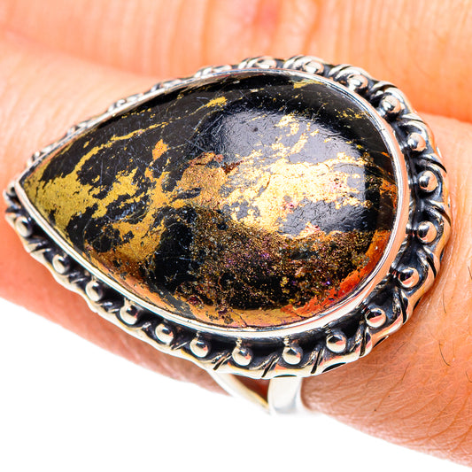 Pyrite In Black Onyx Rings handcrafted by Ana Silver Co - RING92649