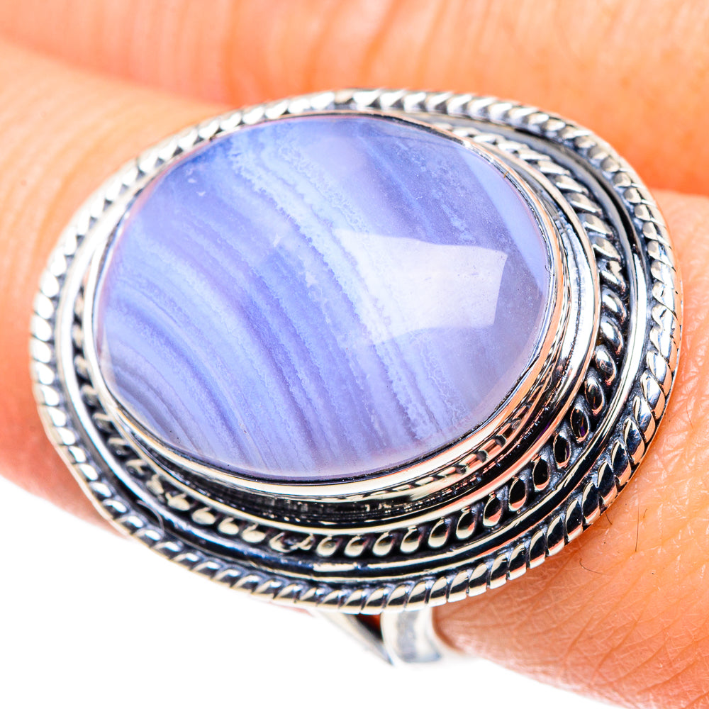 Blue Lace Agate Rings handcrafted by Ana Silver Co - RING92717