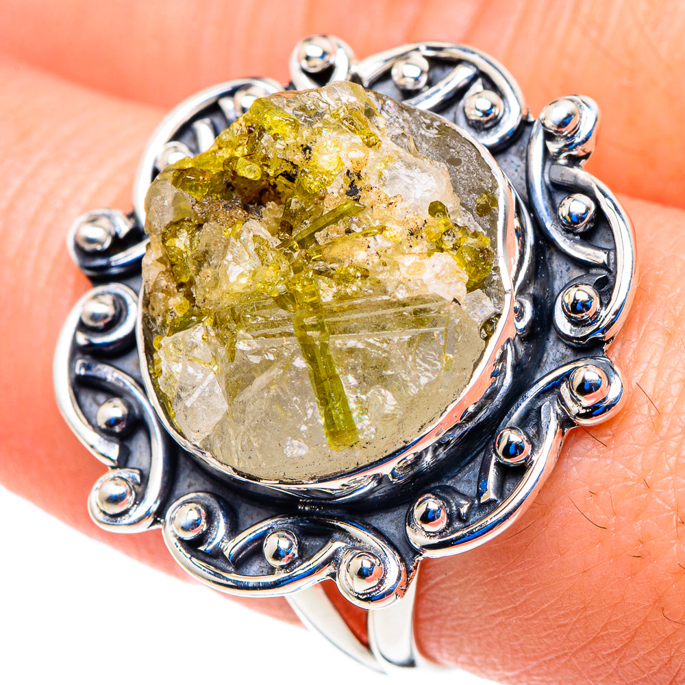 Green Tourmaline In Quartz Rings handcrafted by Ana Silver Co - RING92726