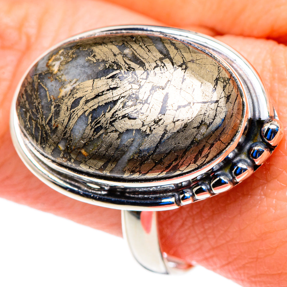 Pyrite Agate Rings handcrafted by Ana Silver Co - RING92736