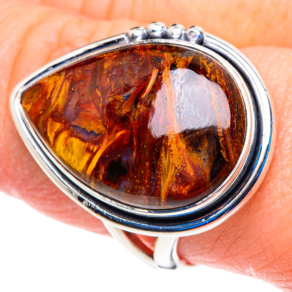 Golden pietersite oval ring with sterling silver bezel, smooth polished band
