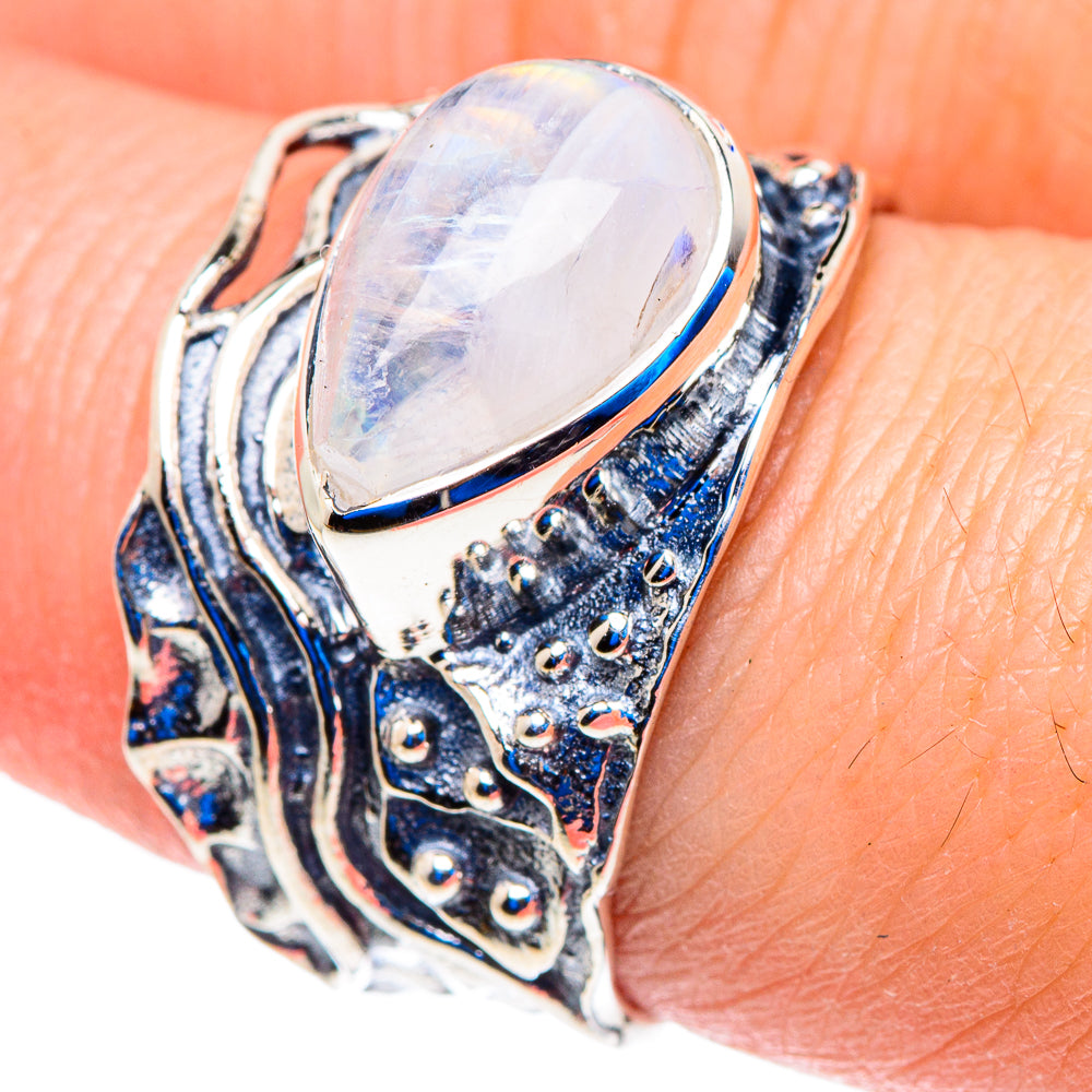Rainbow Moonstone Rings handcrafted by Ana Silver Co - RING92800