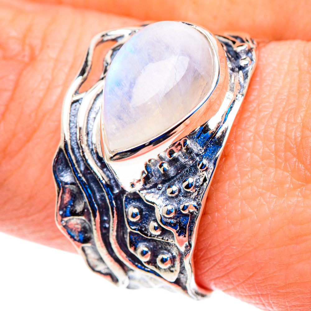 Rainbow Moonstone Rings handcrafted by Ana Silver Co - RING92828