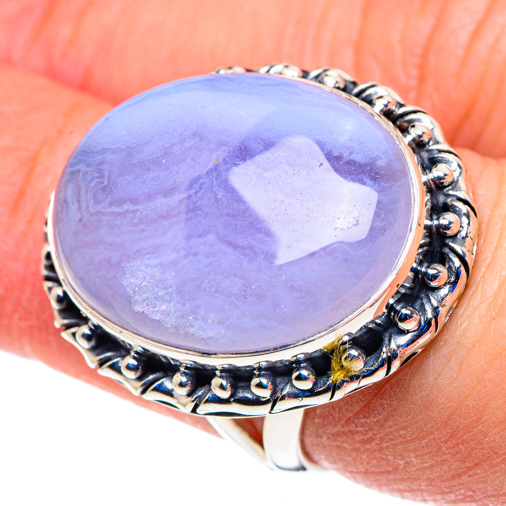 Blue Lace Agate Rings handcrafted by Ana Silver Co - RING92886