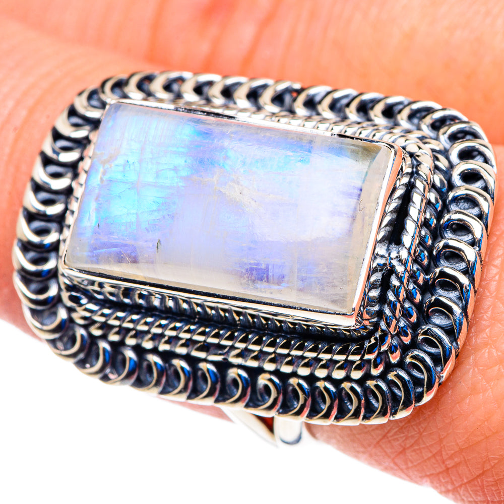Rainbow Moonstone Rings handcrafted by Ana Silver Co - RING92941