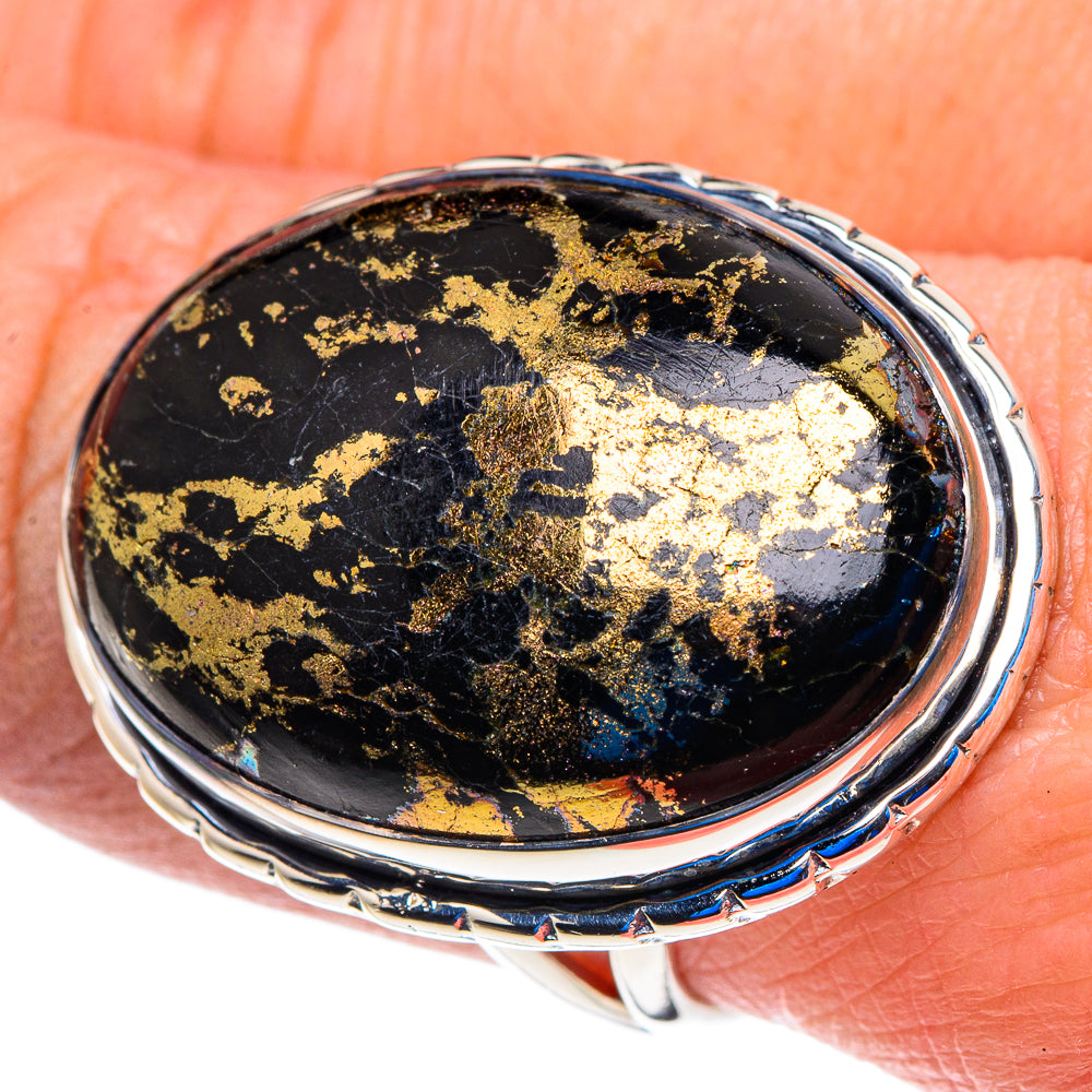 Pyrite In Black Onyx Rings handcrafted by Ana Silver Co - RING92980