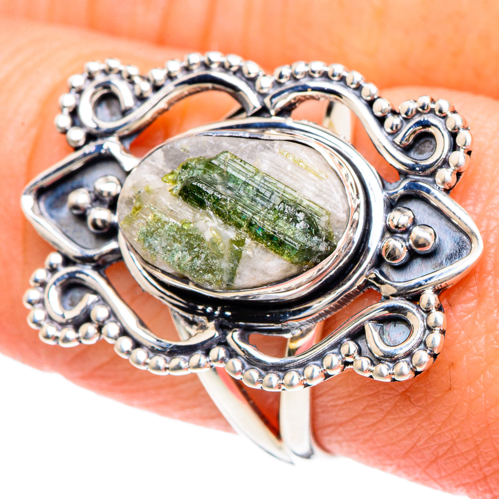 Green Tourmaline In Quartz Rings handcrafted by Ana Silver Co - RING93026