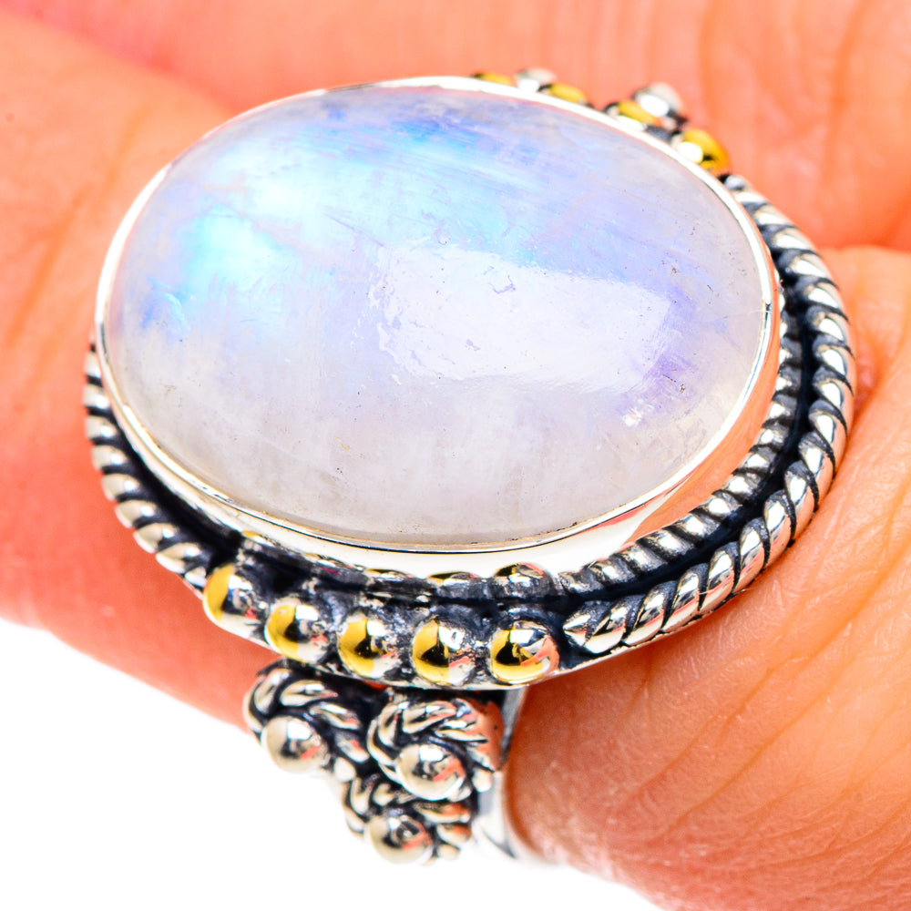 Rainbow Moonstone Rings handcrafted by Ana Silver Co - RING93040