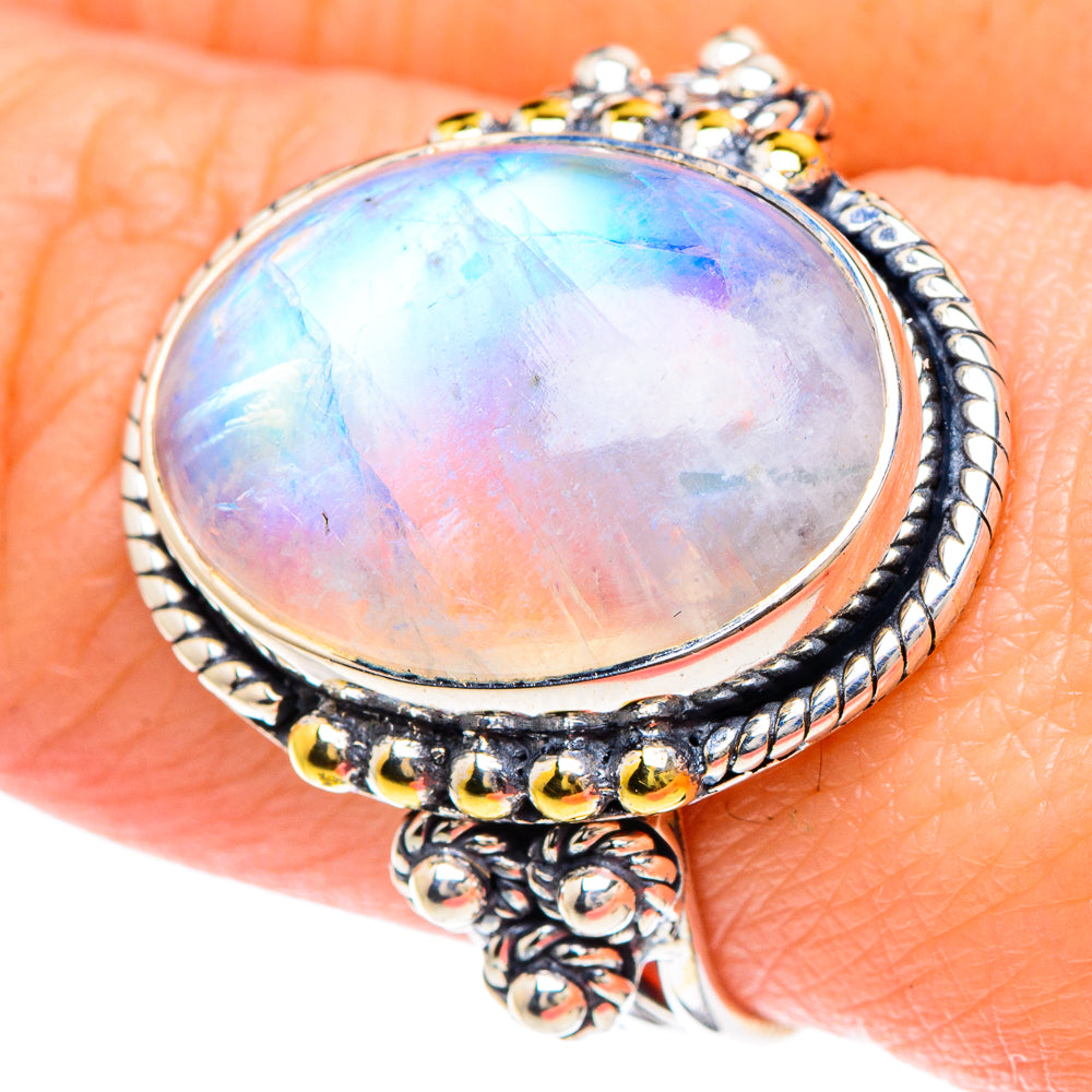 Rainbow Moonstone Rings handcrafted by Ana Silver Co - RING93063