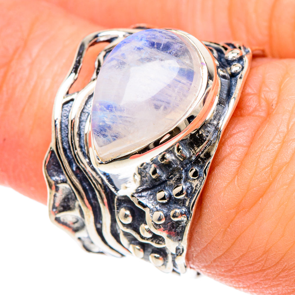 Rainbow Moonstone Rings handcrafted by Ana Silver Co - RING93064