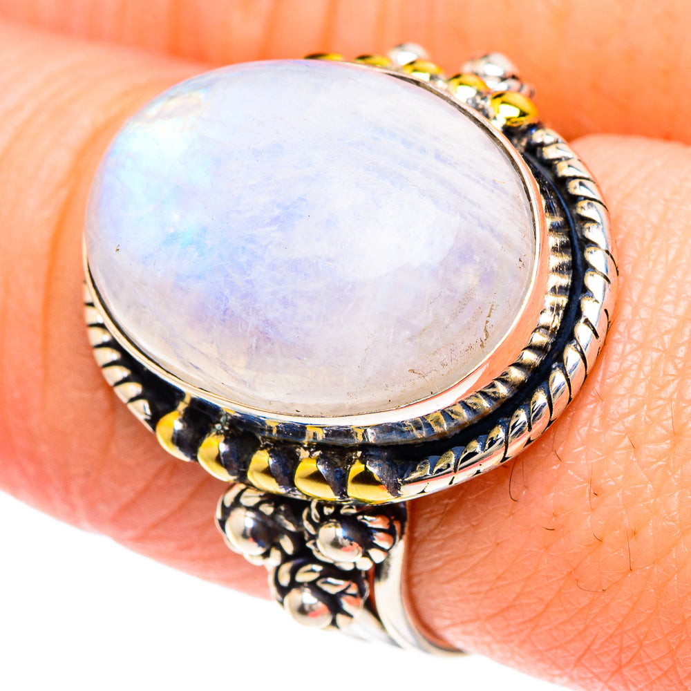 Rainbow Moonstone Rings handcrafted by Ana Silver Co - RING93093