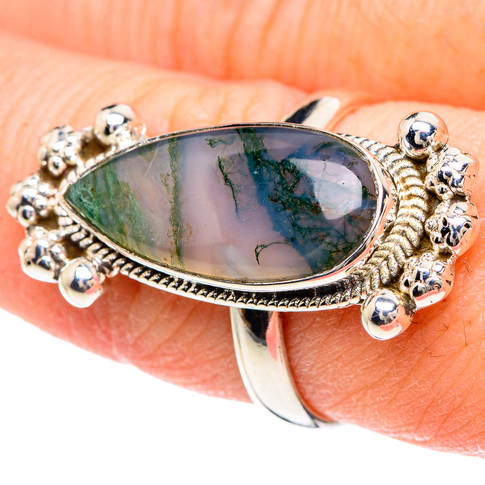 Green Moss Agate Rings handcrafted by Ana Silver Co - RING93123