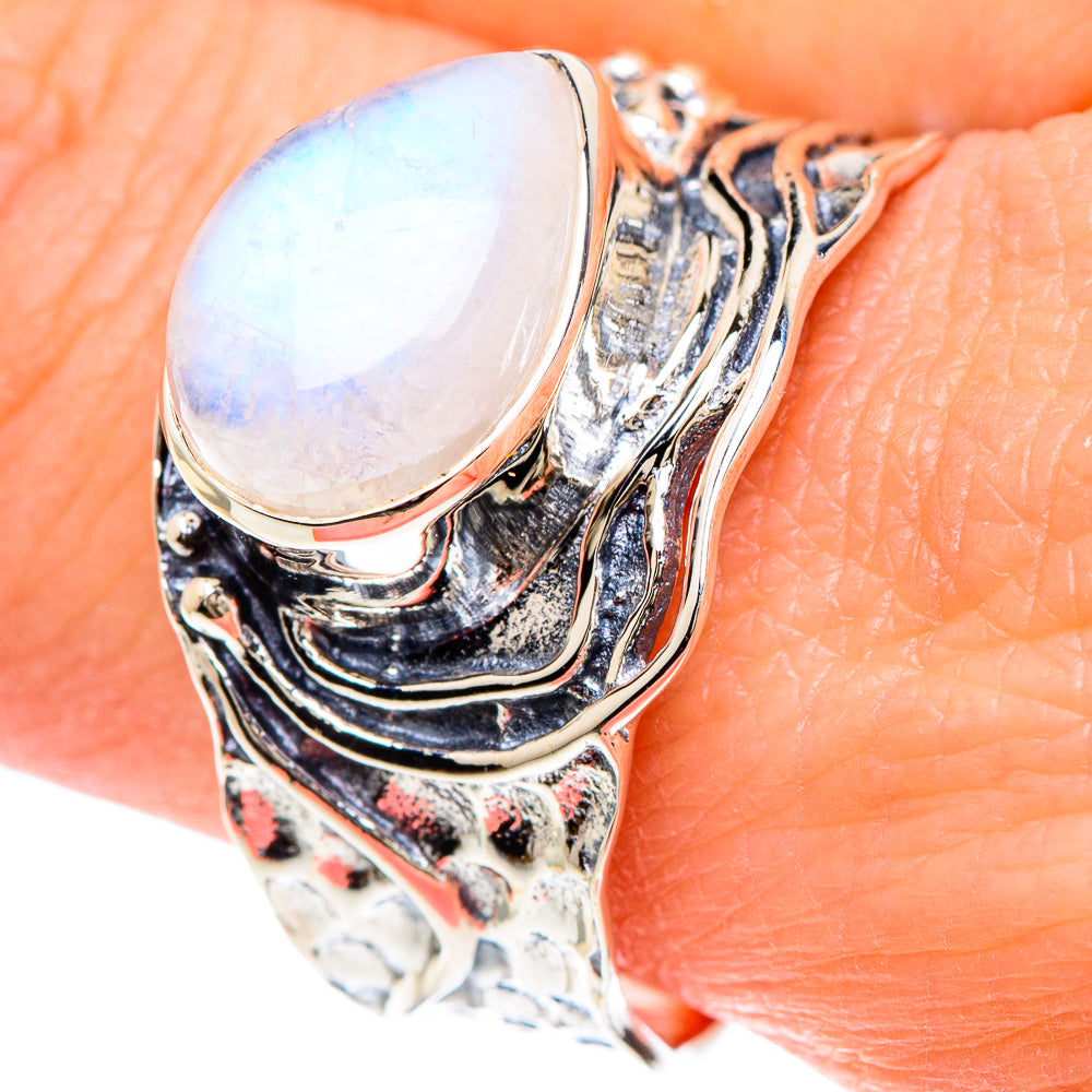 Rainbow Moonstone Rings handcrafted by Ana Silver Co - RING93133