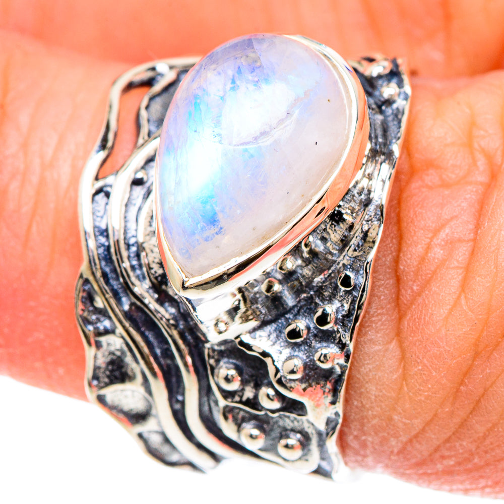 Rainbow Moonstone Rings handcrafted by Ana Silver Co - RING93135