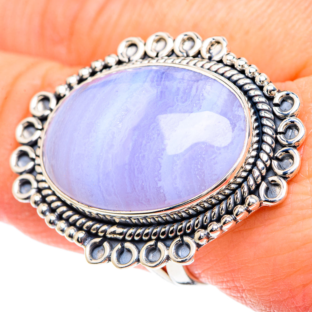 Blue Lace Agate Rings handcrafted by Ana Silver Co - RING93196