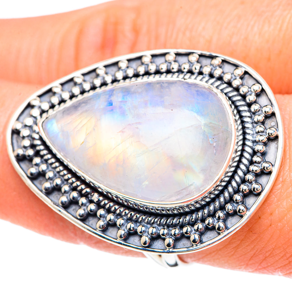 Rainbow Moonstone Rings handcrafted by Ana Silver Co - RING93232