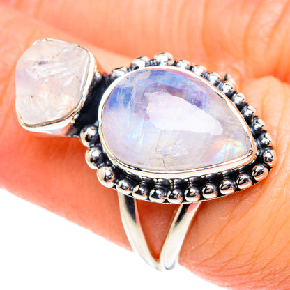 Rainbow Moonstone Rings handcrafted by Ana Silver Co - RING93337