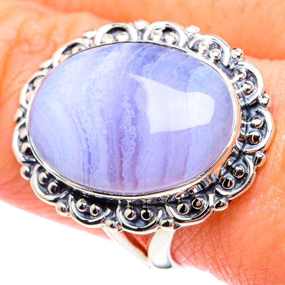 Blue Lace Agate Rings handcrafted by Ana Silver Co - RING93338