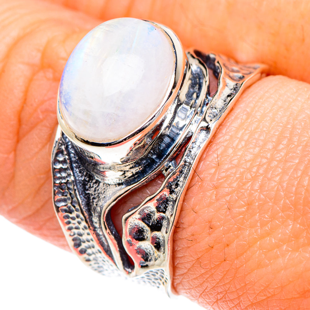 Rainbow Moonstone Rings handcrafted by Ana Silver Co - RING93393