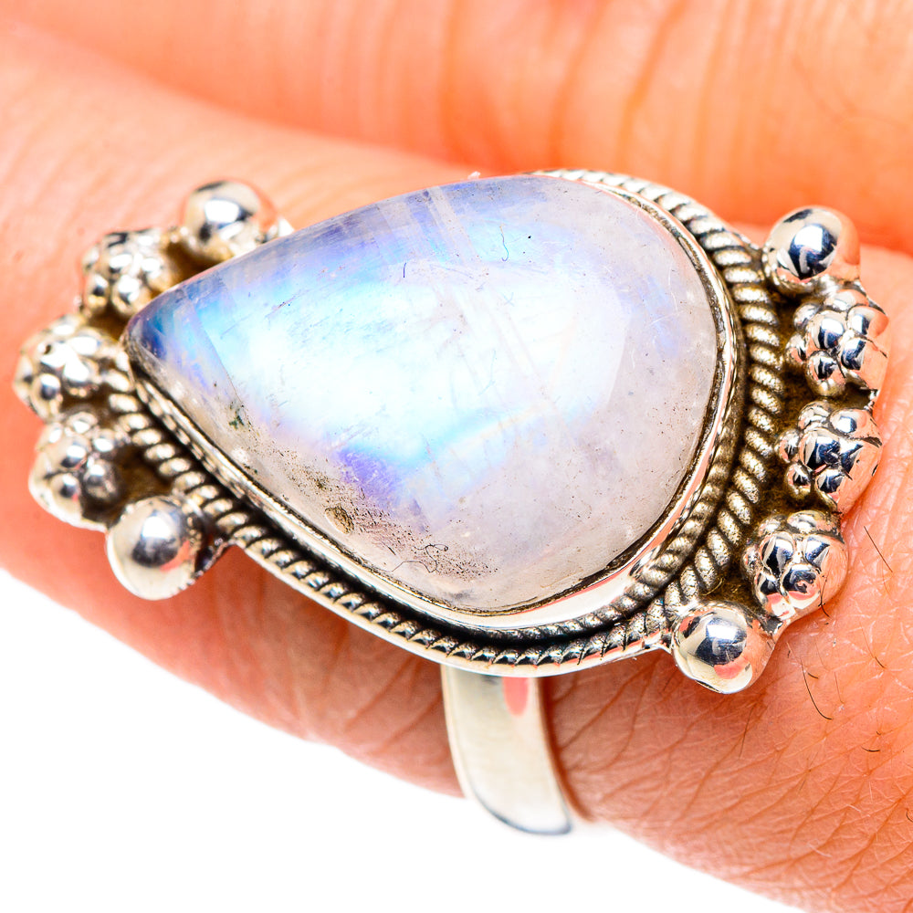 Rainbow Moonstone Rings handcrafted by Ana Silver Co - RING93426