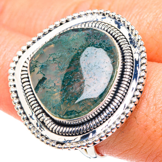 Green Moss Agate Rings handcrafted by Ana Silver Co - RING93448