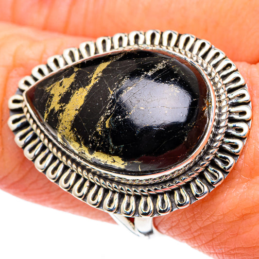 Pyrite In Black Onyx Rings handcrafted by Ana Silver Co - RING93465