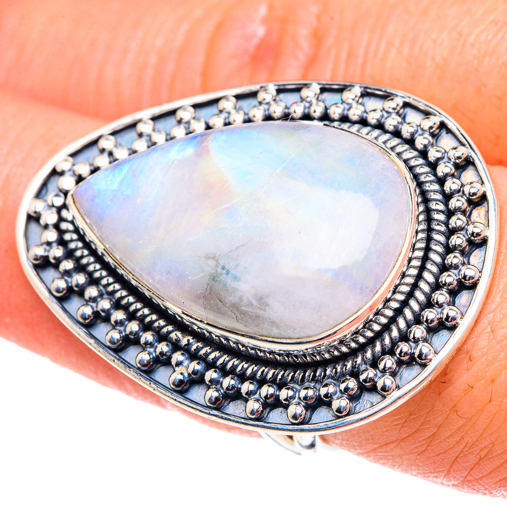 Rainbow Moonstone Rings handcrafted by Ana Silver Co - RING93468