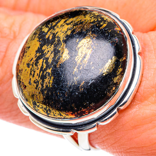 Pyrite In Black Onyx Rings handcrafted by Ana Silver Co - RING93499