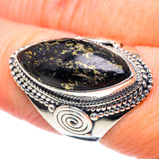 Pyrite In Black Onyx Rings handcrafted by Ana Silver Co - RING93501