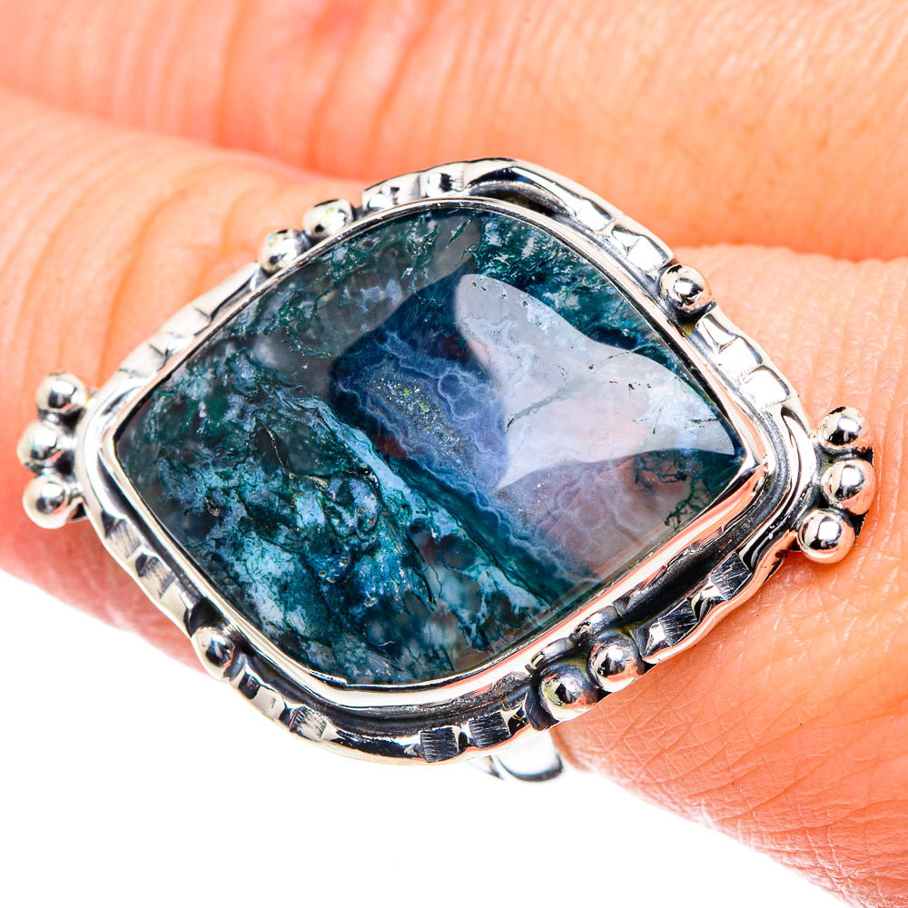 Green Moss Agate Rings handcrafted by Ana Silver Co - RING93523