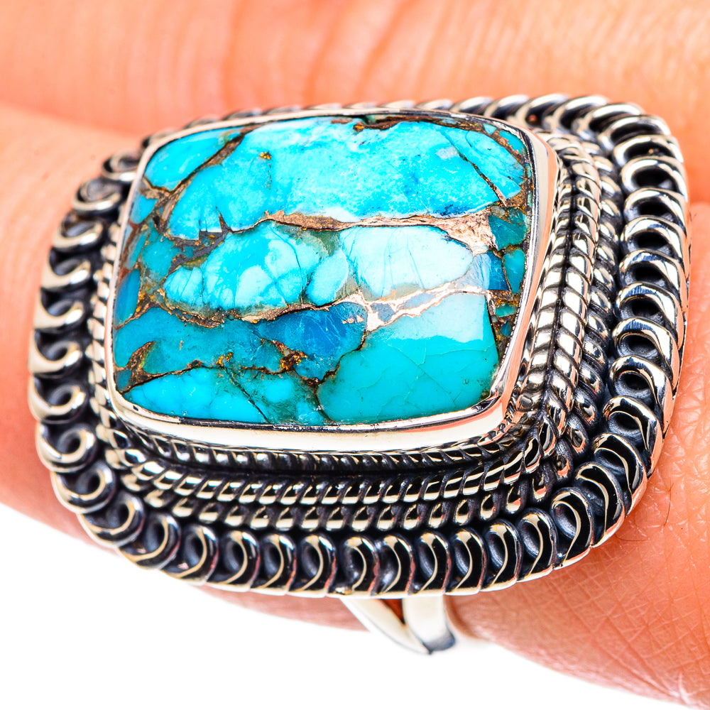 Blue Copper Composite Turquoise Rings handcrafted by Ana Silver Co - RING93590