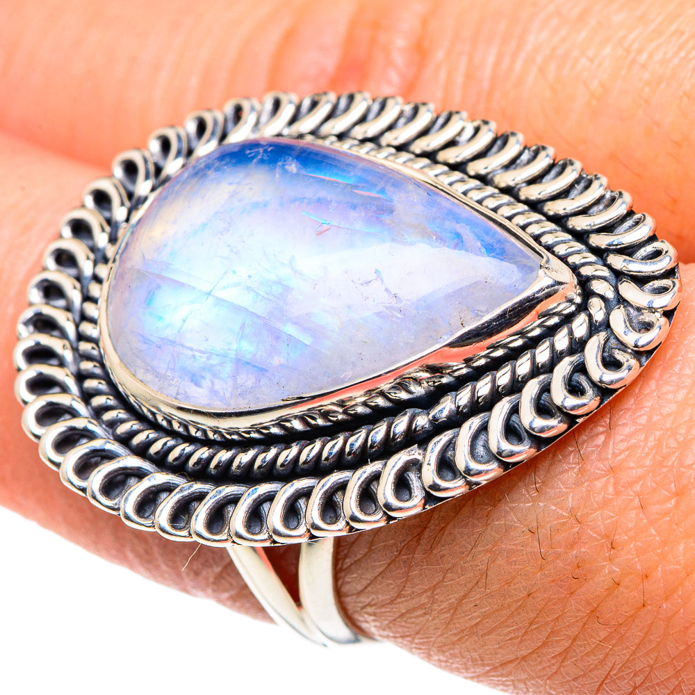 Rainbow Moonstone Rings handcrafted by Ana Silver Co - RING93622
