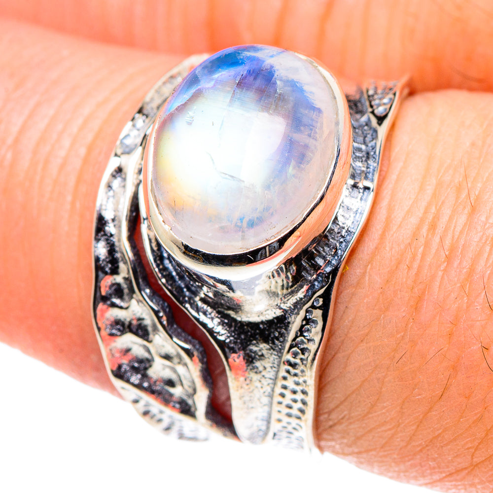Rainbow Moonstone Rings handcrafted by Ana Silver Co - RING93708