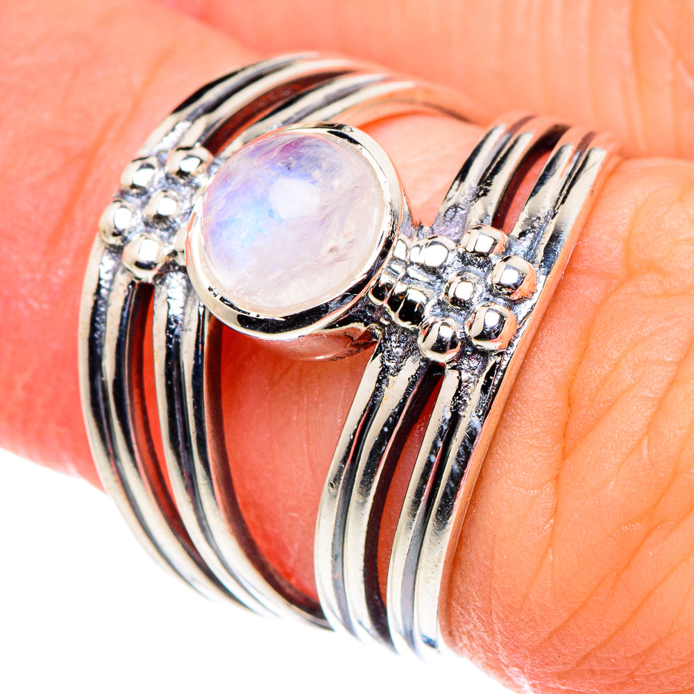 Rainbow Moonstone Rings handcrafted by Ana Silver Co - RING93734