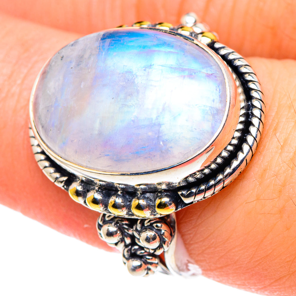 Rainbow Moonstone Rings handcrafted by Ana Silver Co - RING93735