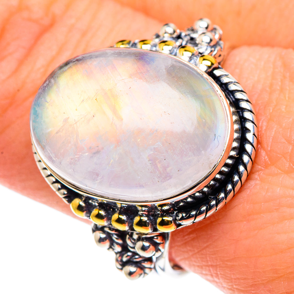 Rainbow Moonstone Rings handcrafted by Ana Silver Co - RING93756