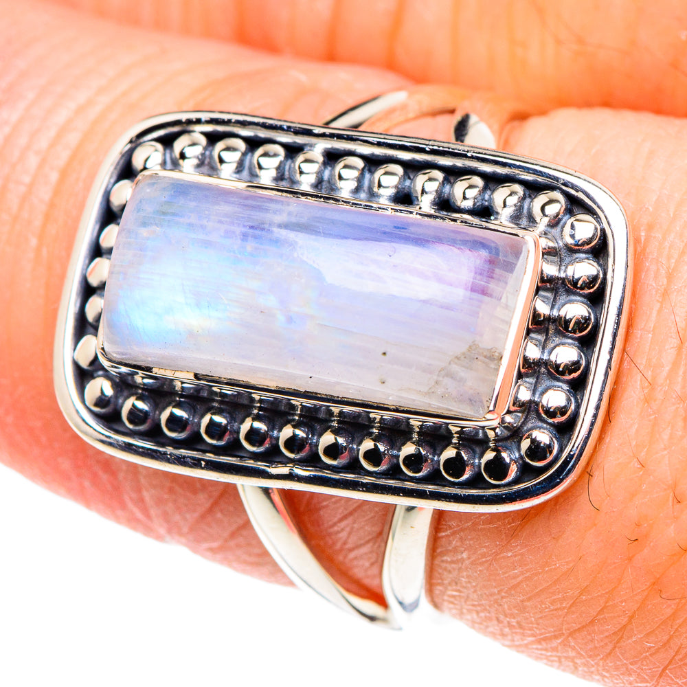 Rainbow Moonstone Rings handcrafted by Ana Silver Co - RING93817