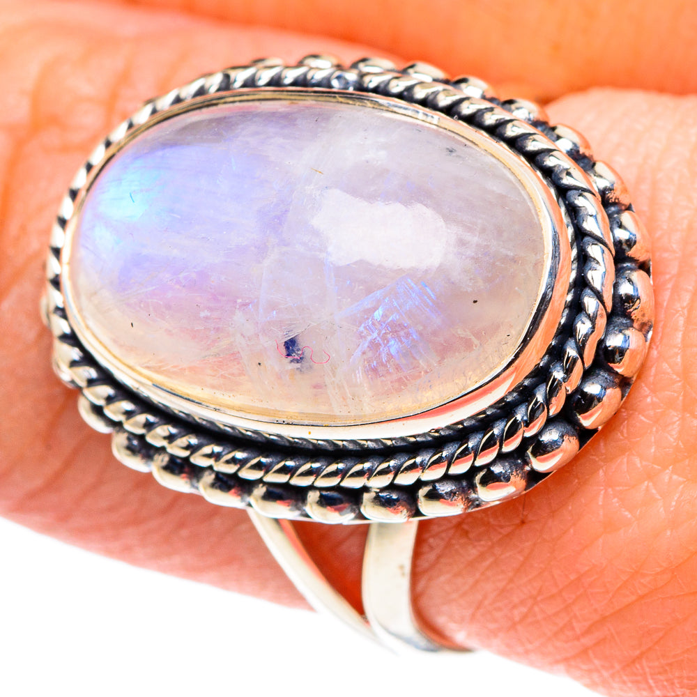 Rainbow Moonstone Rings handcrafted by Ana Silver Co - RING93818