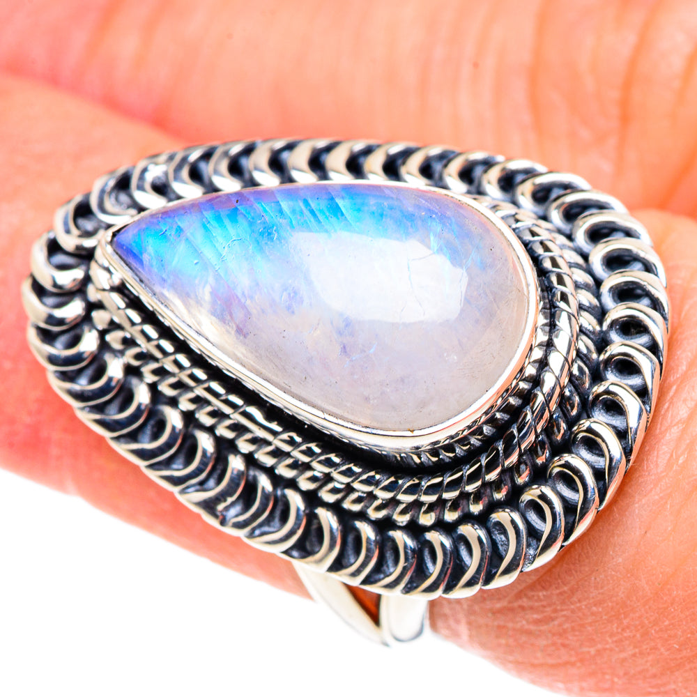 Rainbow Moonstone Rings handcrafted by Ana Silver Co - RING93822